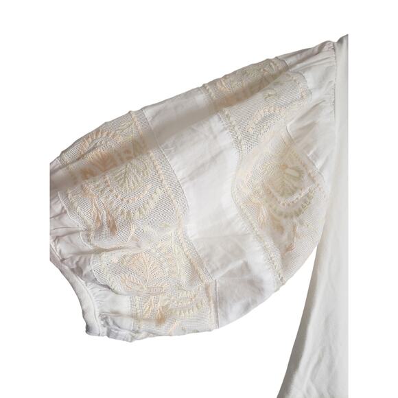 Free People Rock With It Puff Sleeve Embroidered Top Ivory Size Large - Picture 6 of 8